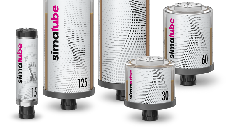 Multiple simalube automatic lubricators arranged side by side in a row